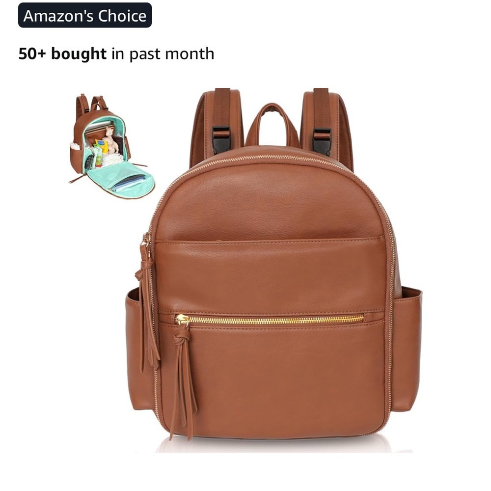 Brown Leather Baby Bag Backpack